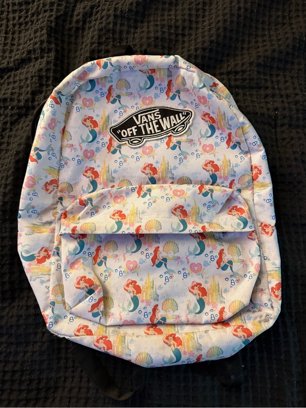 Vans White Backpack with Red, Teal and Pastel Mermaid Print